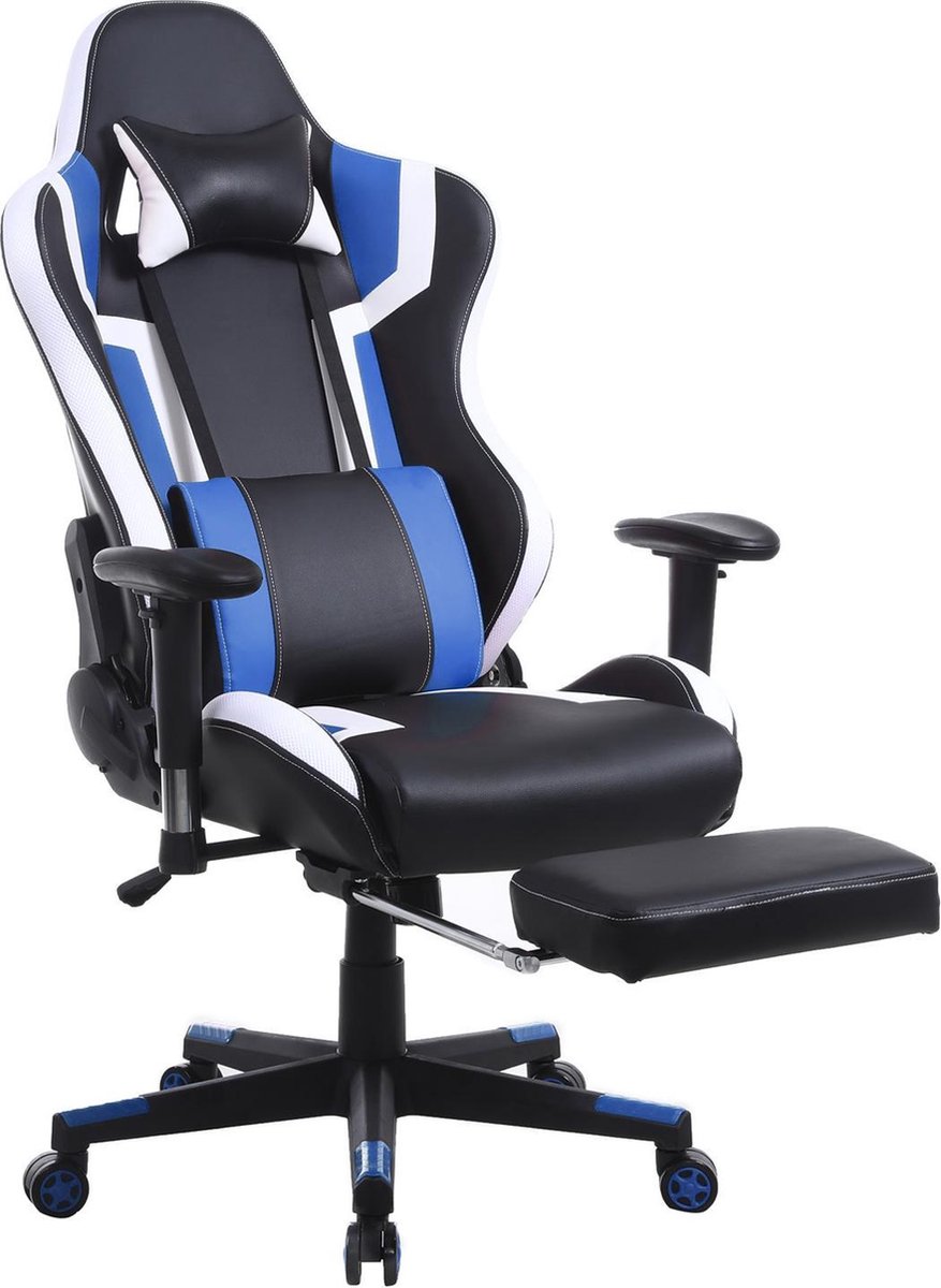 Gamestoel Tornado Relax Bureaustoel - Met Voetsteun - Ergonomisch - Blauw - Zwart