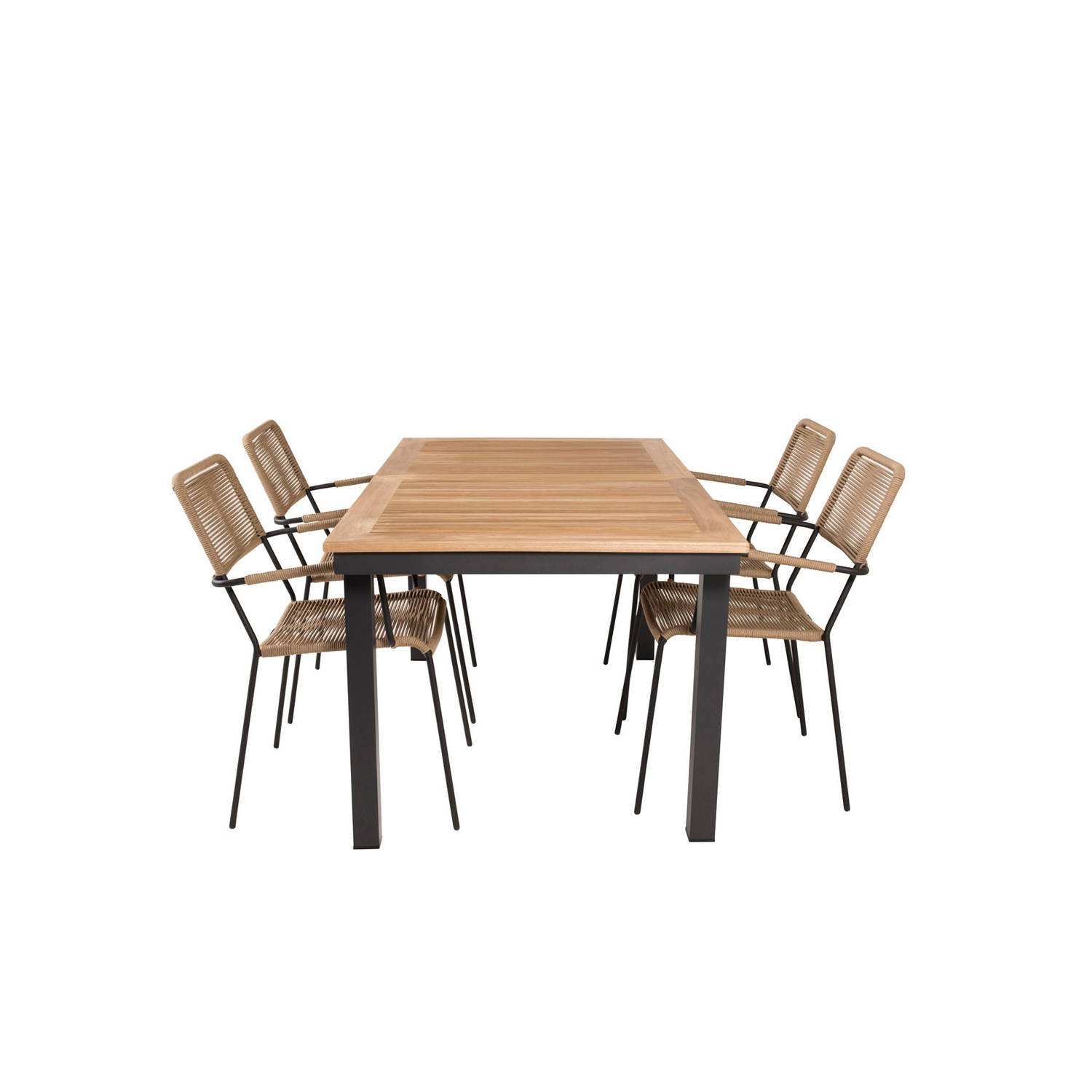 Panama Tuinmeubelset Tafel 90x160/240cm En 4 Stoel Armleuningl Lindos, Naturel. - Bruin