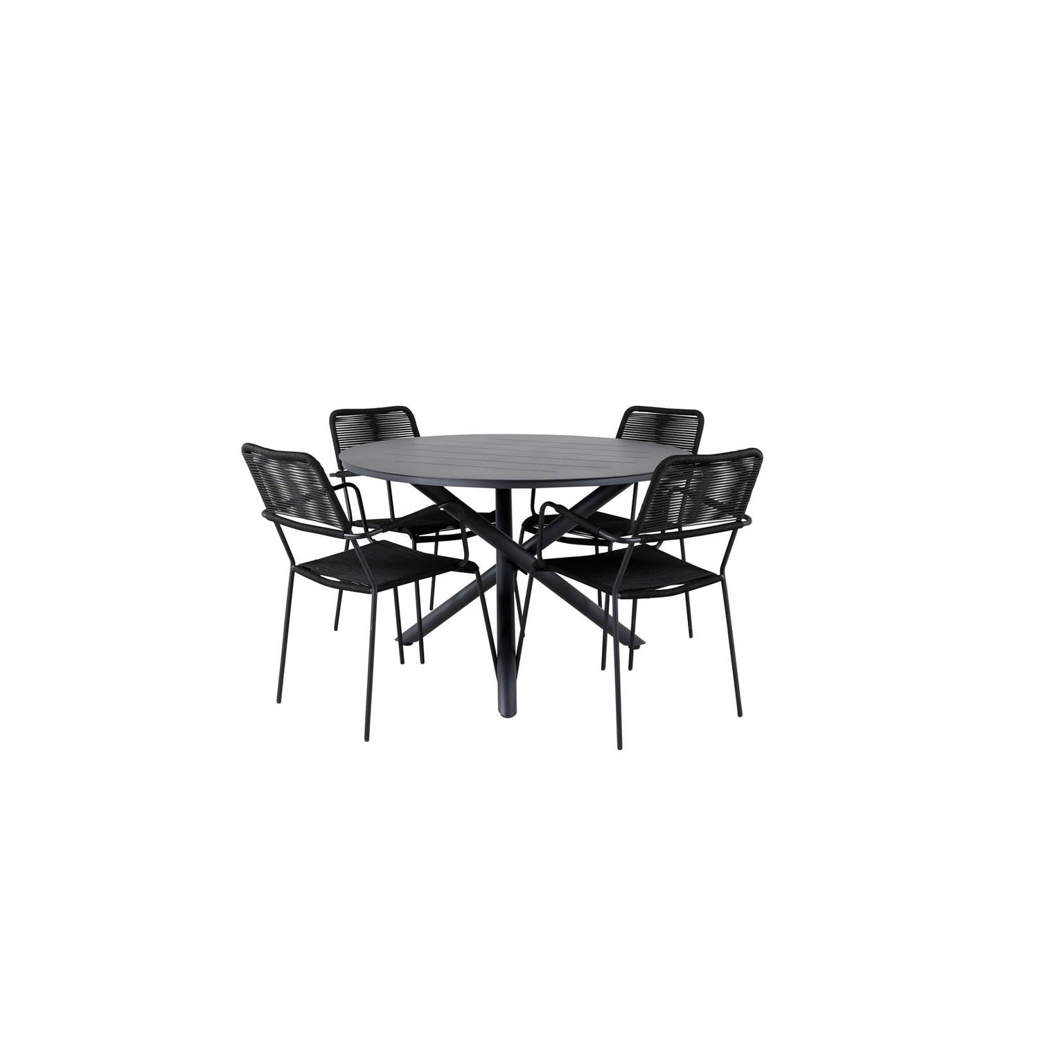 Alma Tuinmeubelset Tafel Ø120cm En 4 Stoel Armleunings Lindos. - Zwart