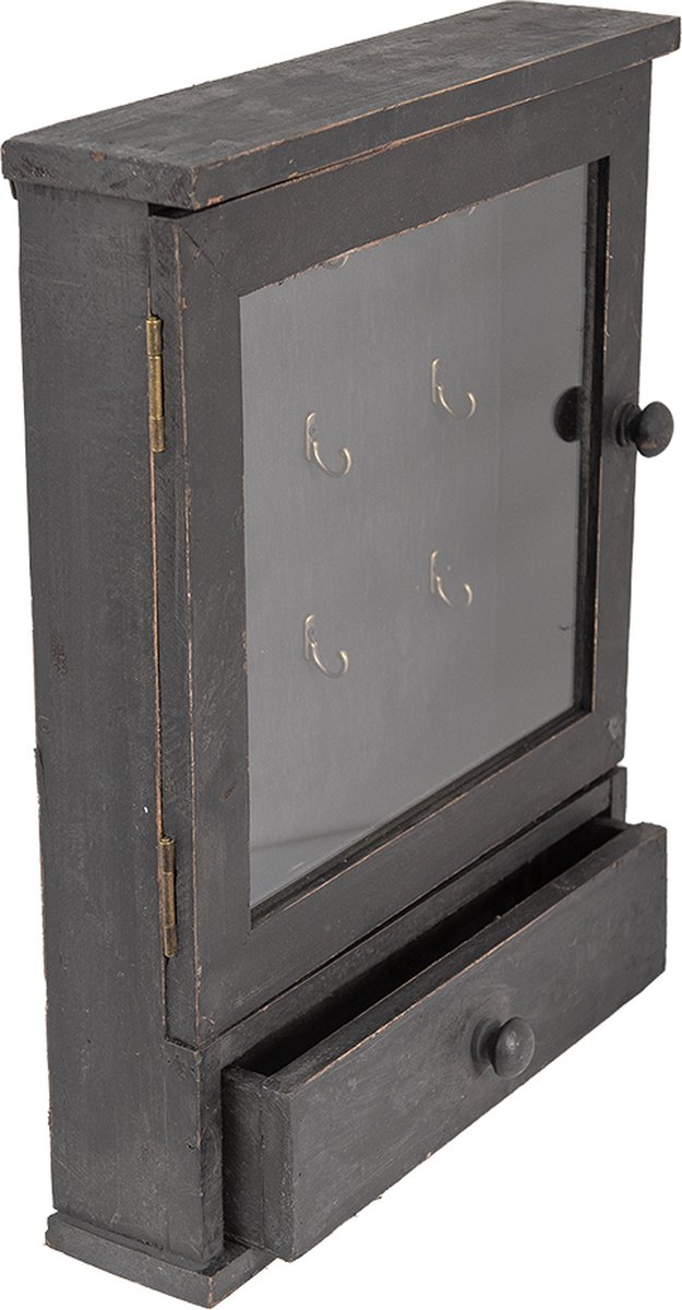 Clayre & Eef Sleutelkastje 36*9*47 Cm Hout Glas Sleutelhouder Sleutelrekje Sleutelhouder Sleutelrekje - Zwart