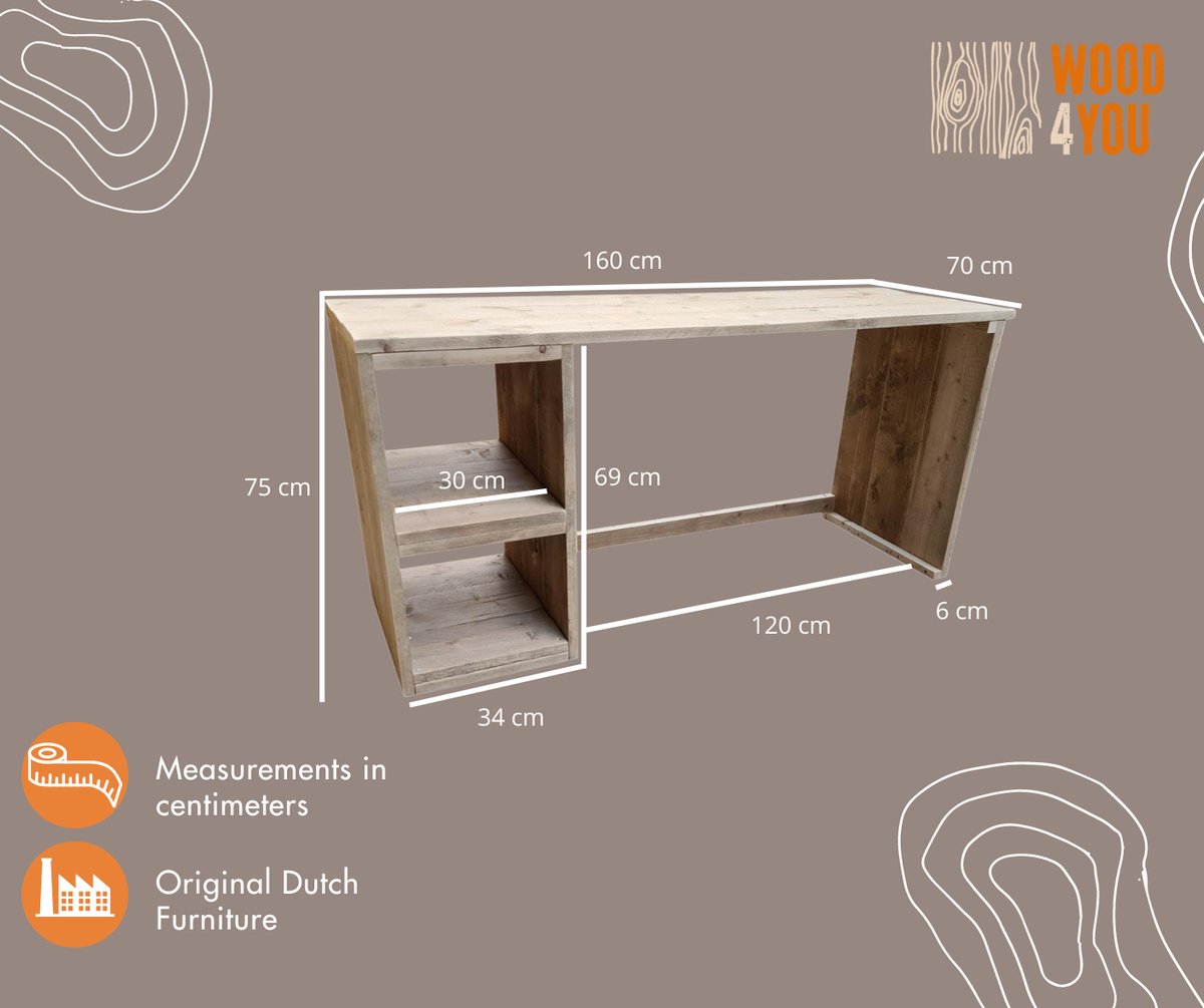 Wood4you Bureau Detroit - Steigerhout 160lx72dx75h