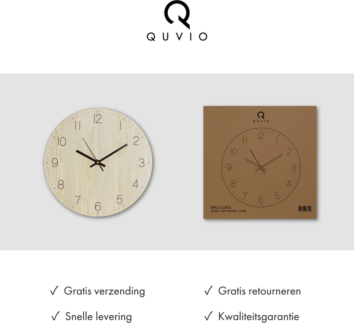 Quvio Wandklok - Lichthout - Bruin