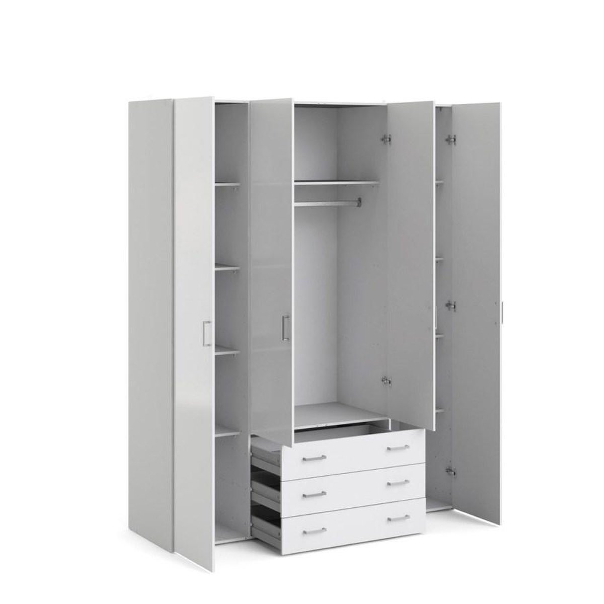 Spell Kledingkast 4 Deuren, 3 Lades, Hoogglans. - Wit