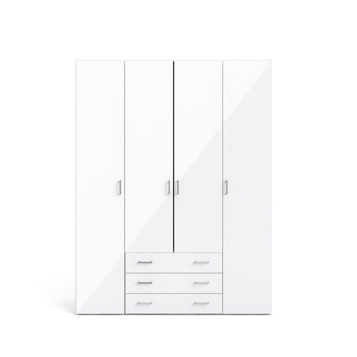 Spell Kledingkast 4 Deuren, 3 Lades, Hoogglans. - Wit