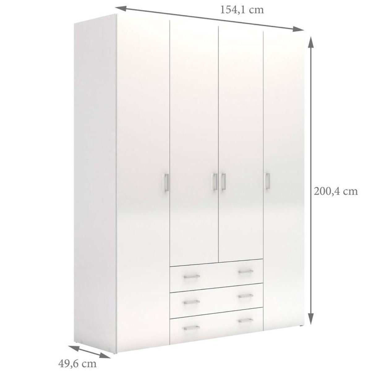 Spell Kledingkast 4 Deuren, 3 Lades, Hoogglans. - Wit
