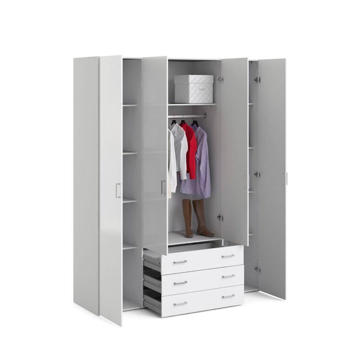 Spell Kledingkast 4 Deuren, 3 Lades, Hoogglans. - Wit