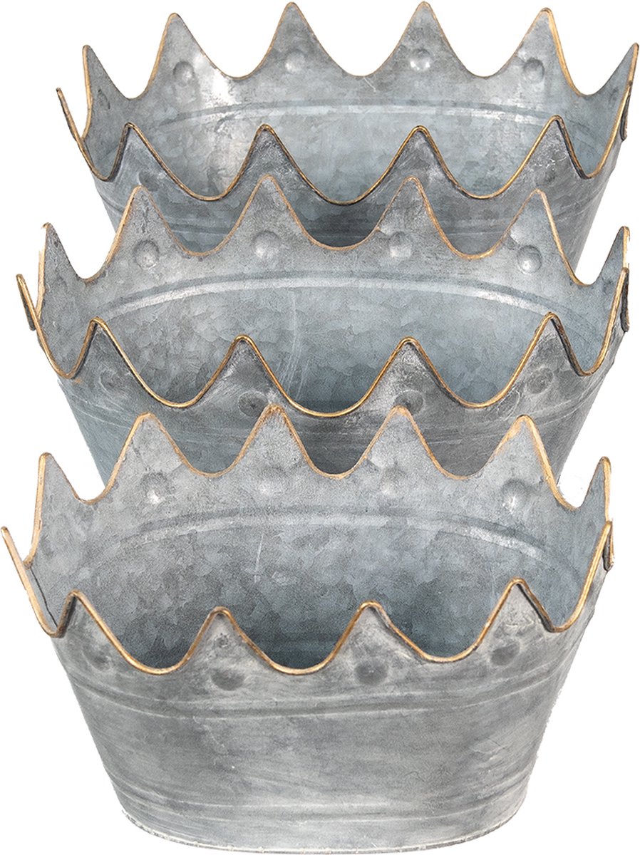 Clayre & Eef Planthouder Set Van 3 40*27*19 / 34*23*18 / 29*22*16 Cm Metaal Ovaal Bloempot Decoratie Pot - Grijs