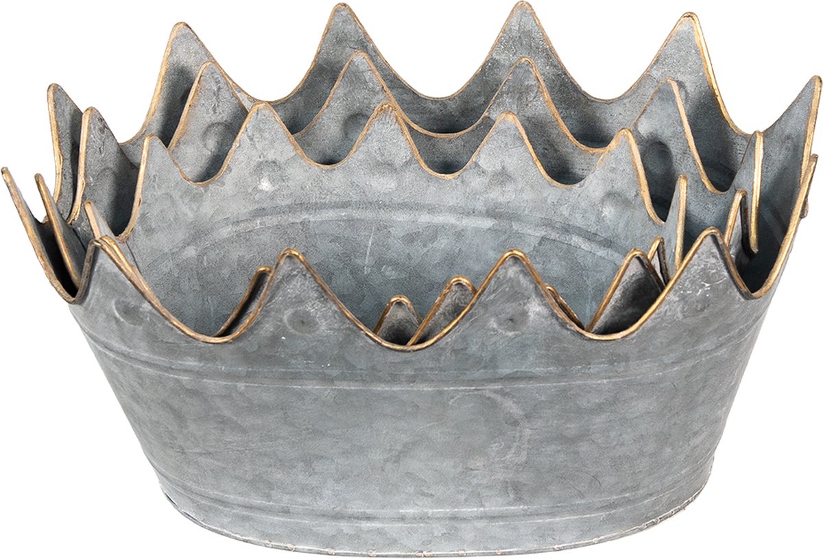 Clayre & Eef Planthouder Set Van 3 40*27*19 / 34*23*18 / 29*22*16 Cm Metaal Ovaal Bloempot Decoratie Pot - Grijs