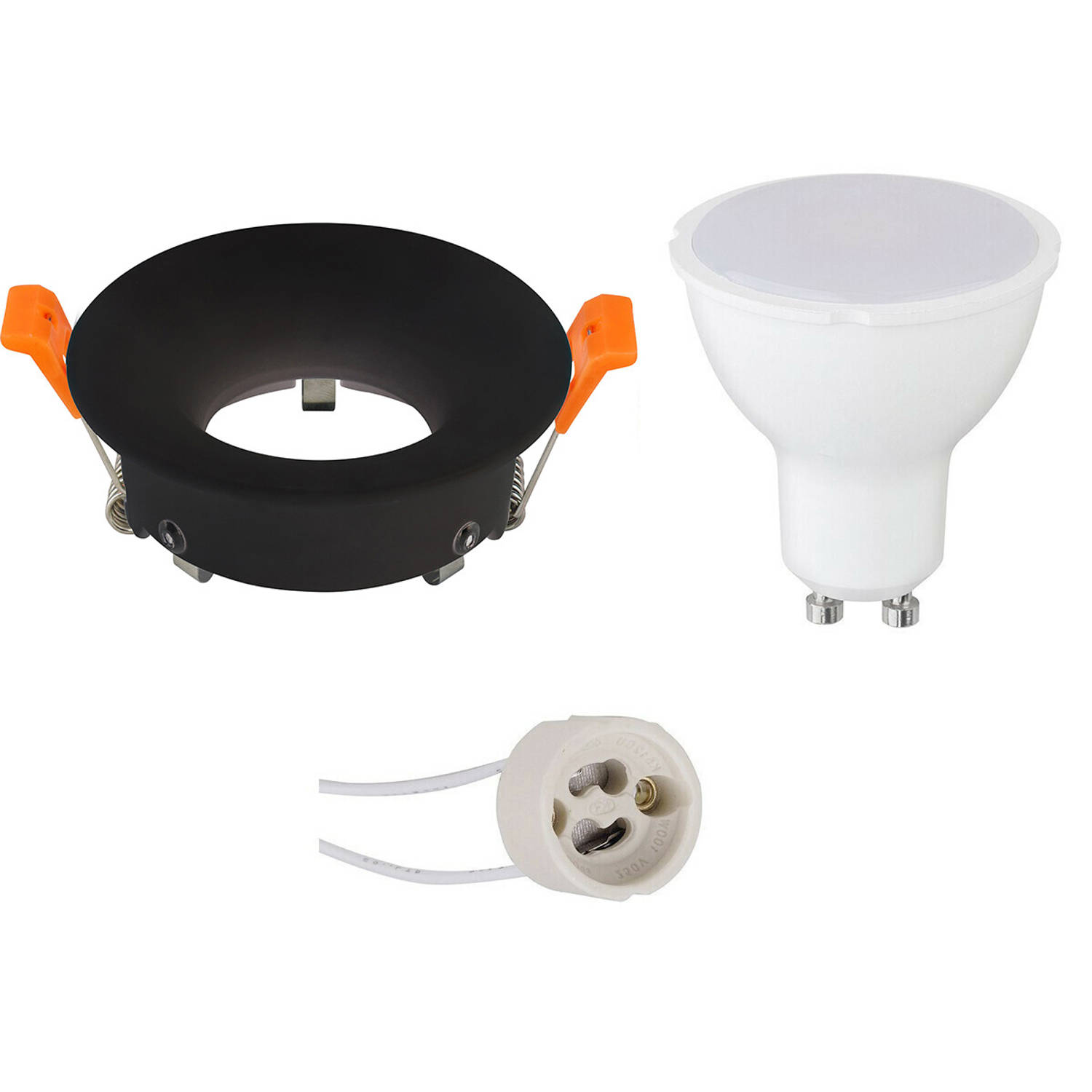 BES LED Led Spot Set - Aigi - Gu10 Fitting - Inbouw Rond - Mat - 8w - Helder/koud Wit 6400k - Ø85mm - Zwart