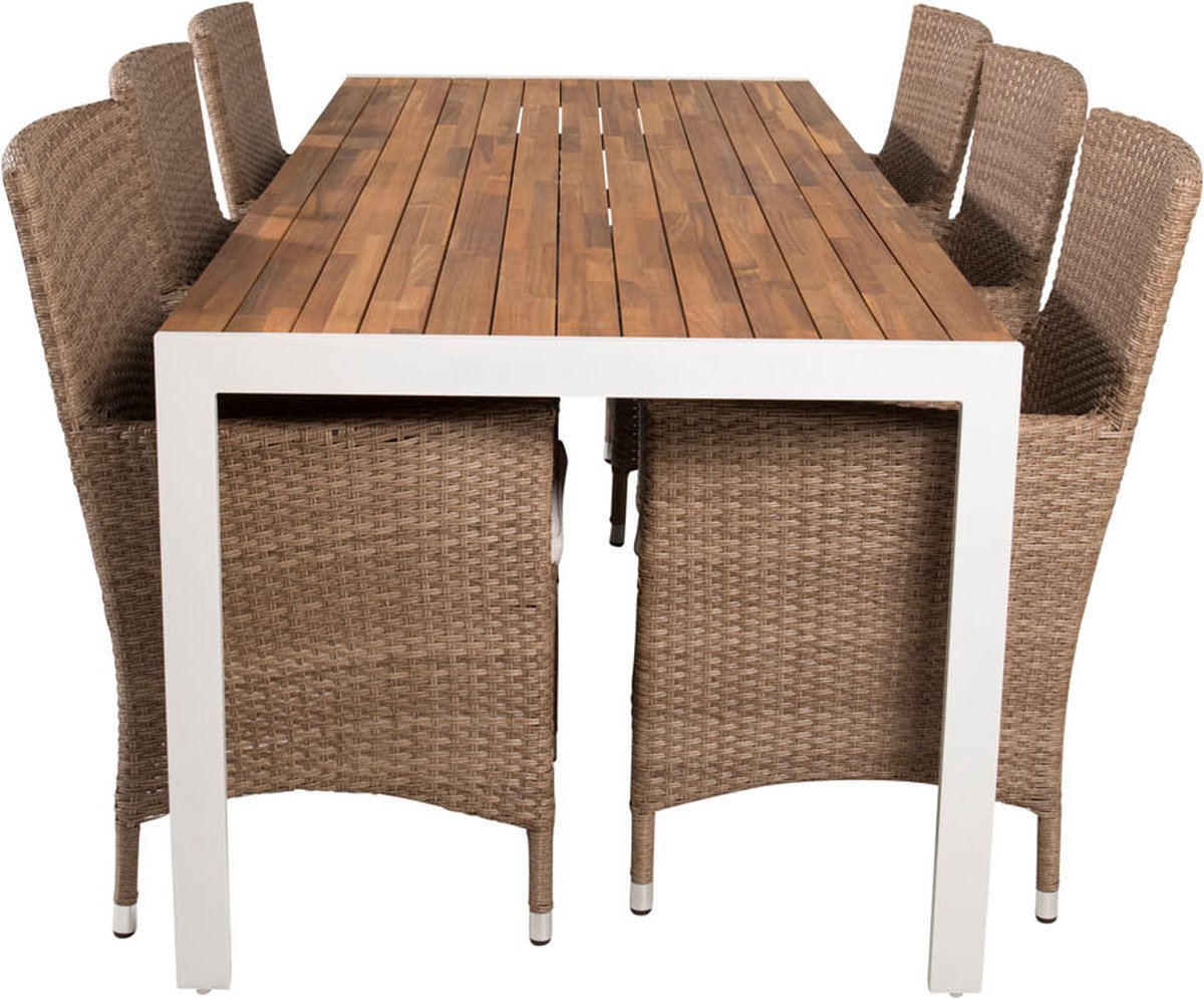 Bois Tuinmeubelset Tafel 90x205cm En 6 Stoel Malin Naturel,. - Beige