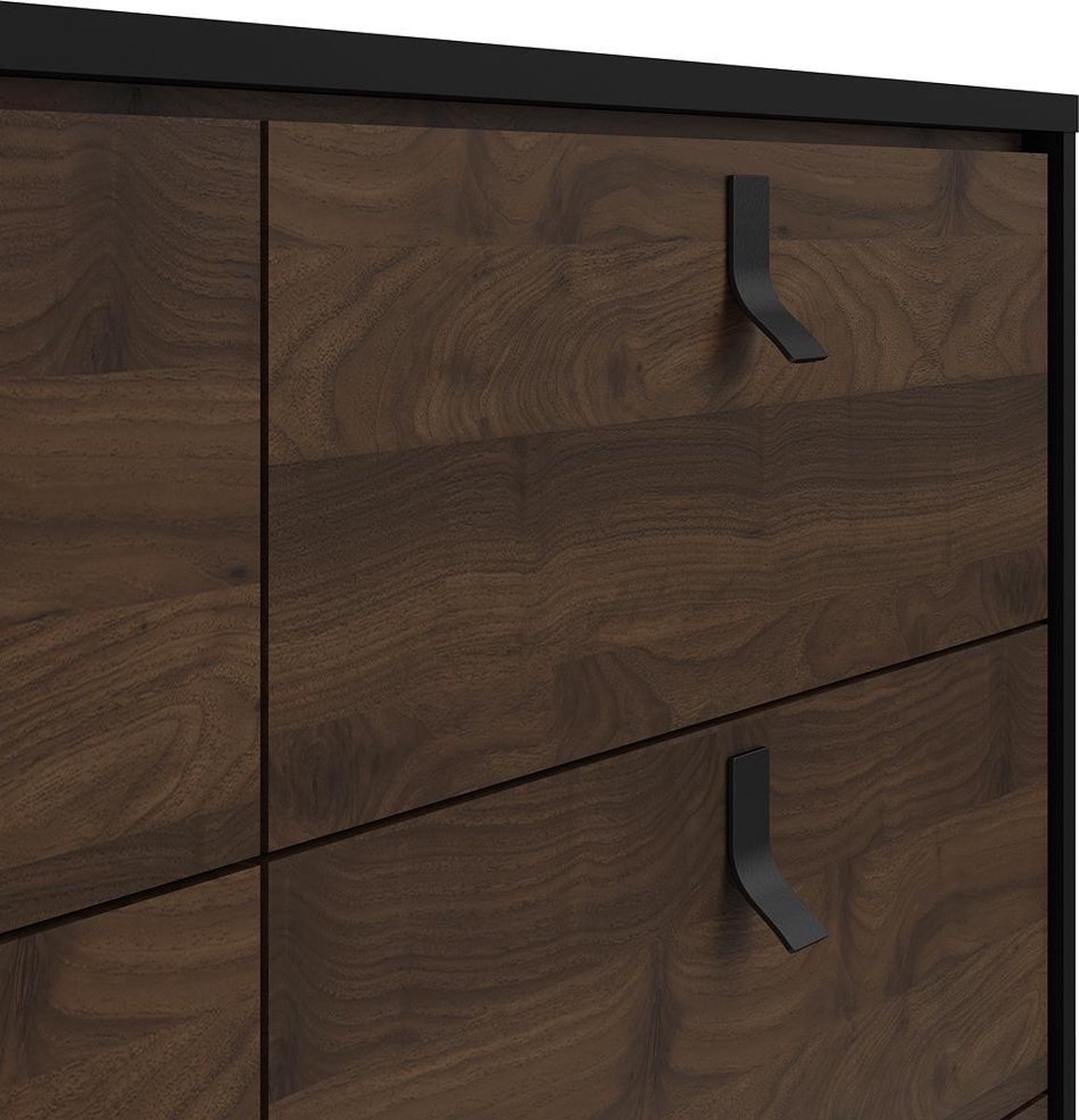 Rye Ladekast Breed 6 Laden Mat, Walnoot Decor. - Zwart