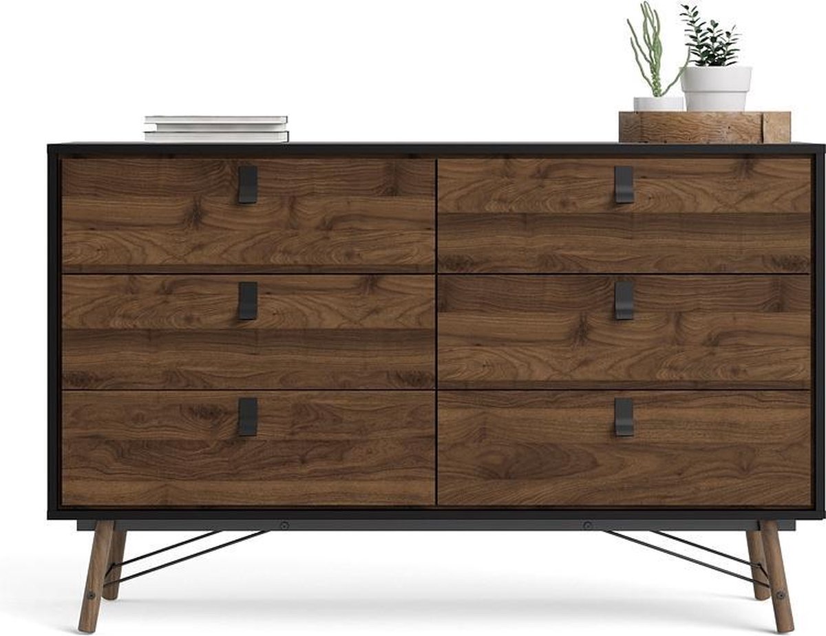 Rye Ladekast Breed 6 Laden Mat, Walnoot Decor. - Zwart