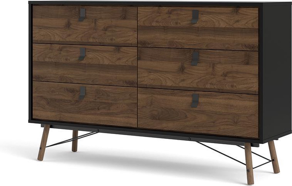 Rye Ladekast Breed 6 Laden Mat, Walnoot Decor. - Zwart