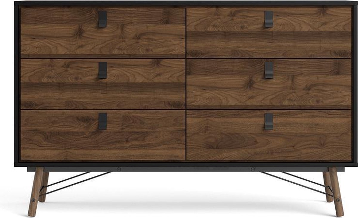 Rye Ladekast Breed 6 Laden Mat, Walnoot Decor. - Zwart