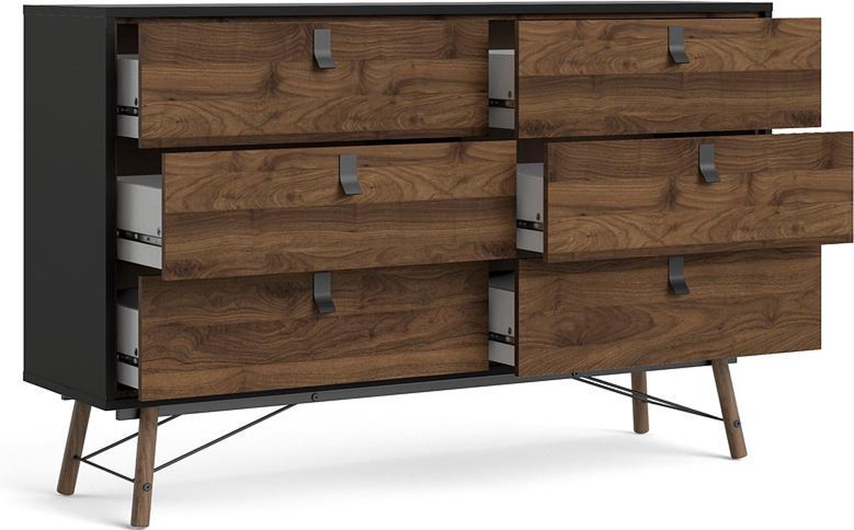 Rye Ladekast Breed 6 Laden Mat, Walnoot Decor. - Zwart