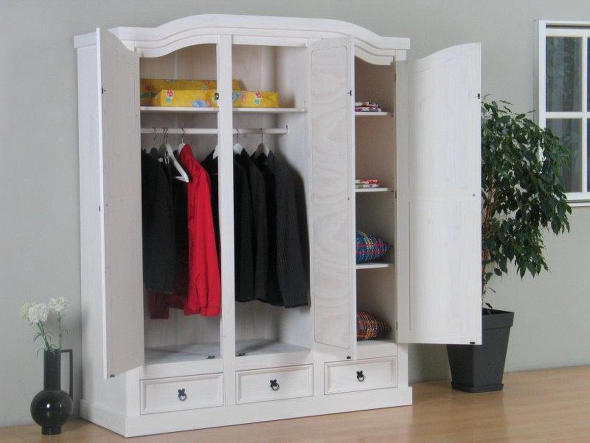 New Mexico 3-deurs Kledingkast Met Spiegel. - Wit