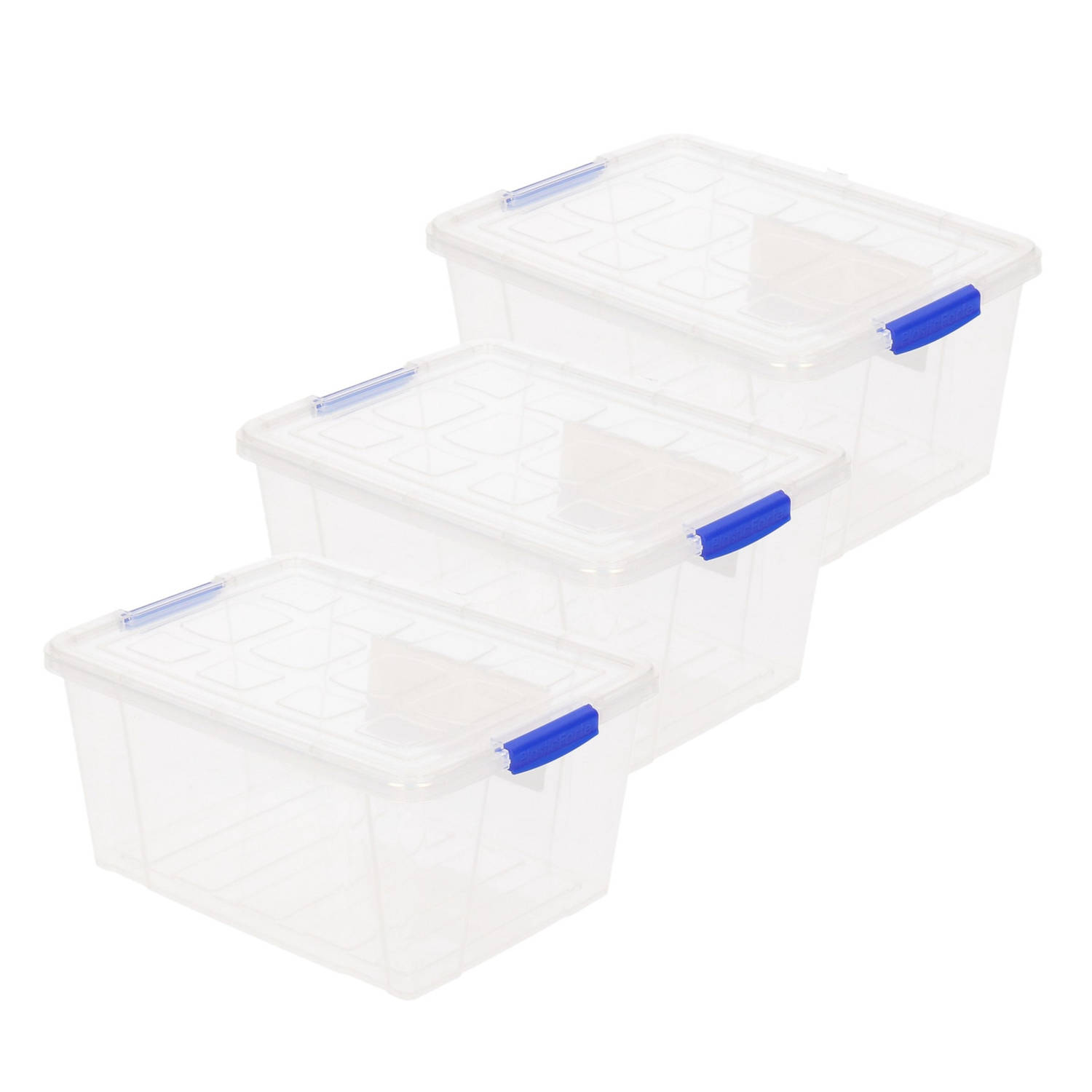 Forte Plastics 3x Stuks Opslagboxen/bakken/organizers Met Deksel 16 Liter 40 X 30 X 21 Cm Transparant Plastic - Opbergbox