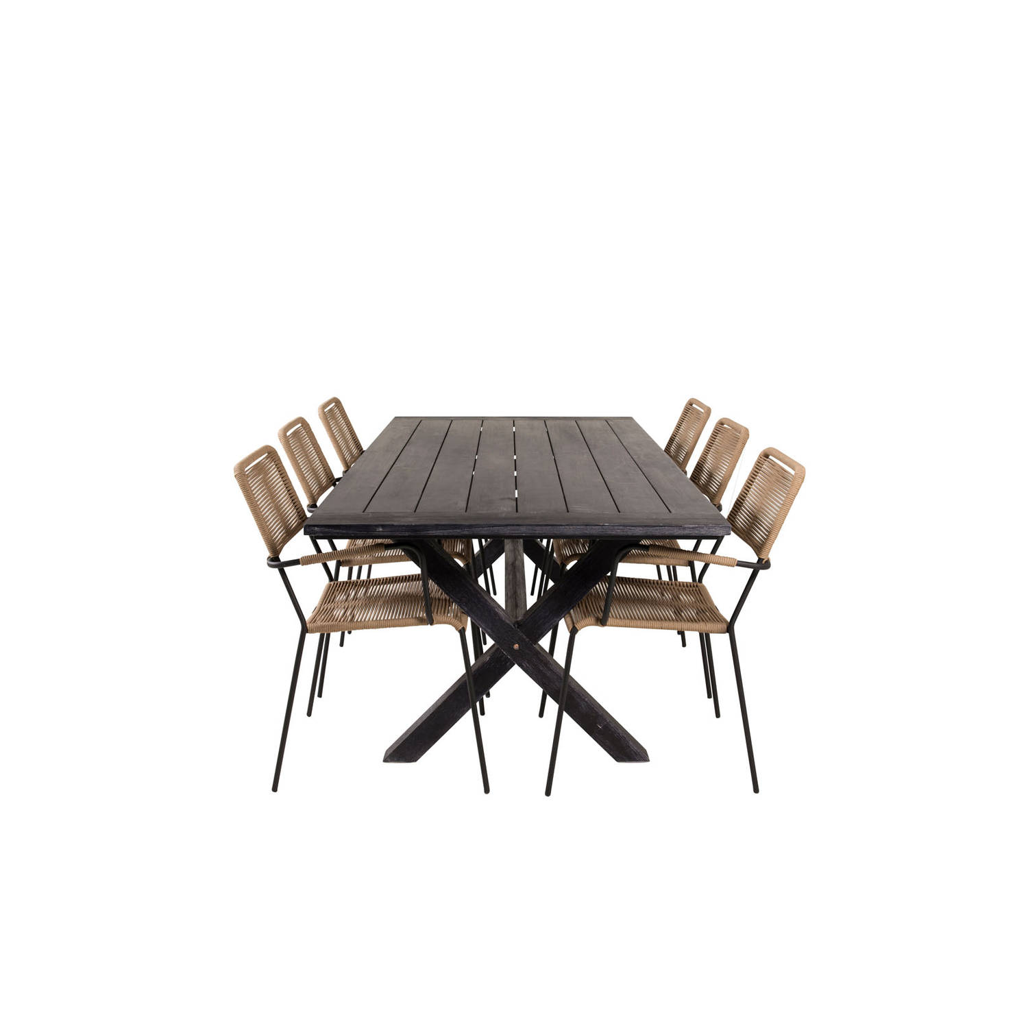 Rives Tuinmeubelset Tafel 100x200cm En 6 Stoel Armleuningl Lindos. - Bruin