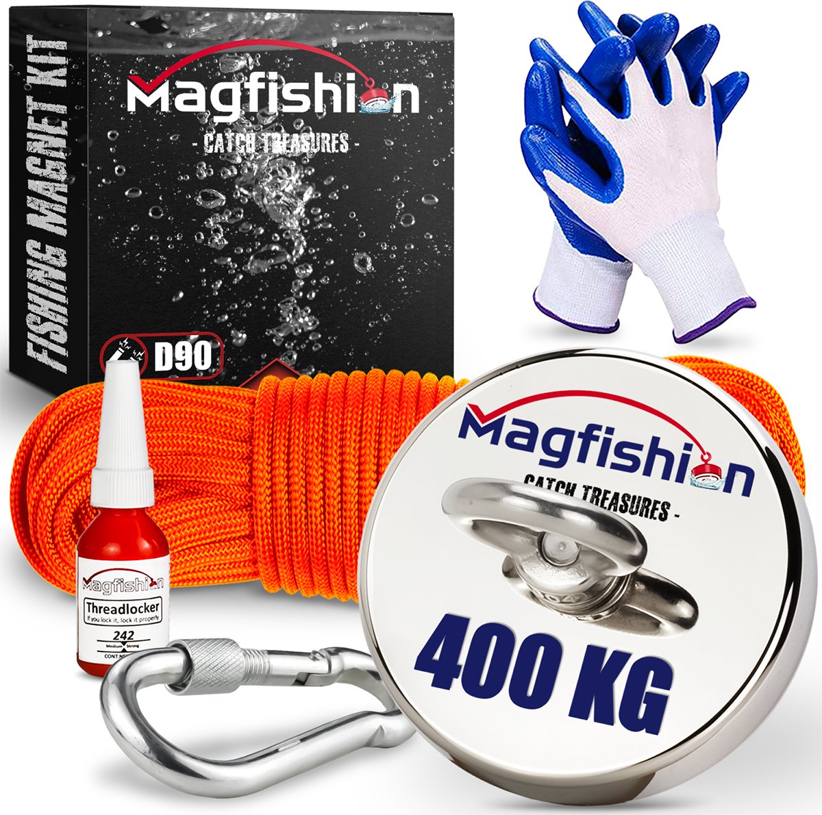 Magfishion Magneetvissen Set - 400 Kg - Vismagneet - 20 Meter Lang Touw - Magneetvissen Starterspakket - Magneet Vissen