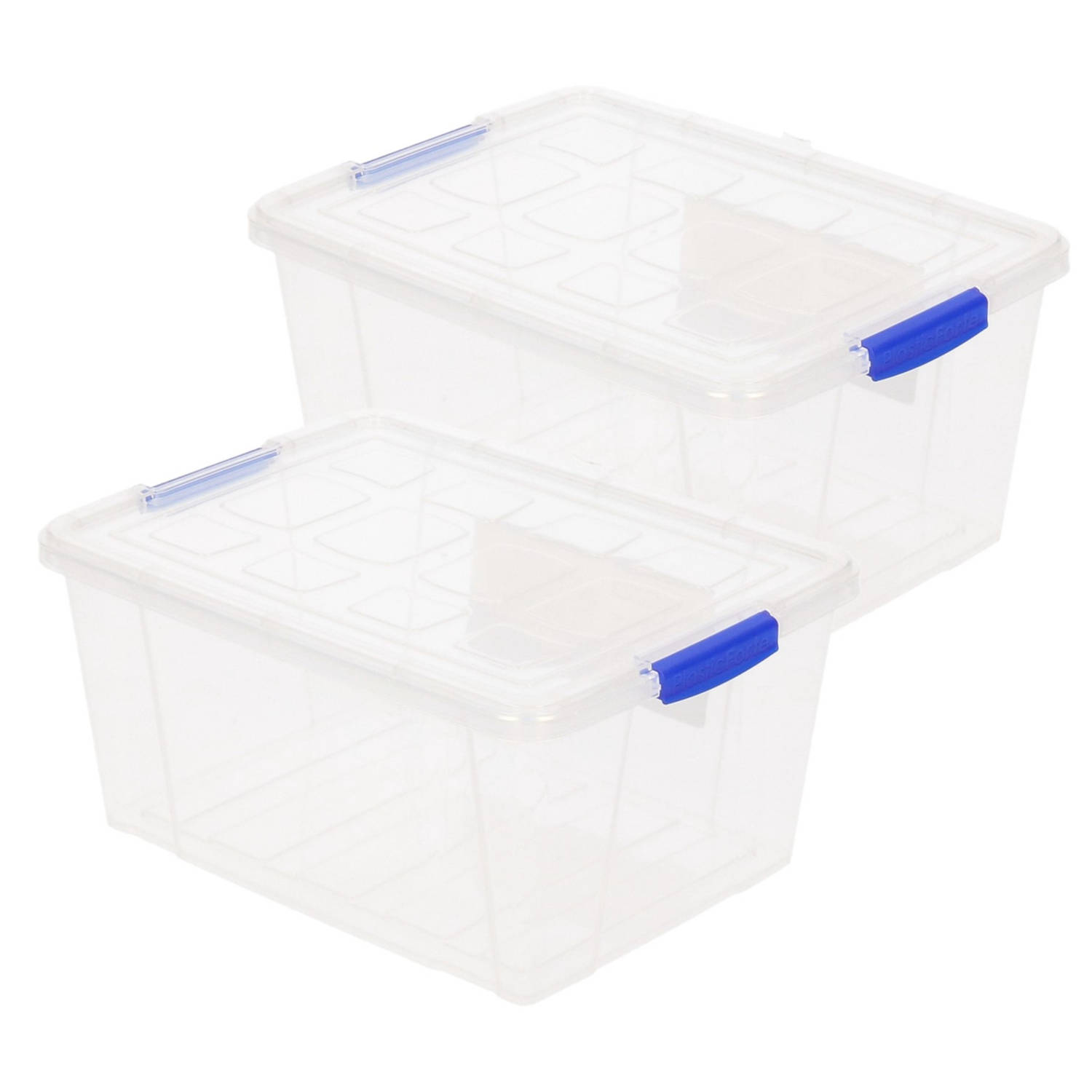 Forte Plastics 2x Stuks Opslagboxen/bakken/organizers Met Deksel 16 Liter 40 X 30 X 21 Cm Transparant Plastic - Opbergbox