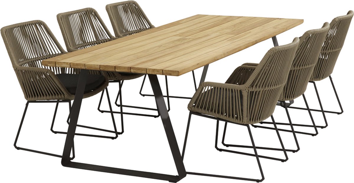 4 Seasons Outdoor 4 Seasons Ramblas Tuinstoel + Taste Basso Tuintafel 240 Cm. - 7 Delig - Grijs