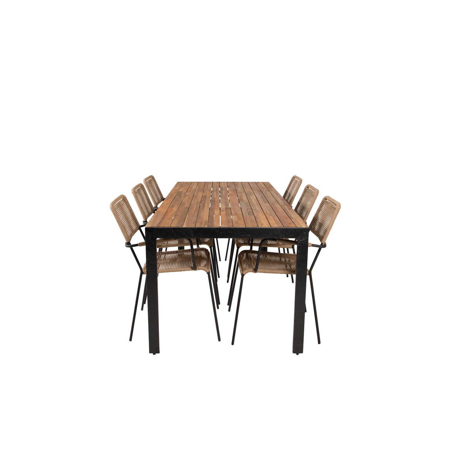 Bois Tuinmeubelset Tafel 90x205cm En 6 Stoel Armleuningl Lindos, Naturel. - Bruin