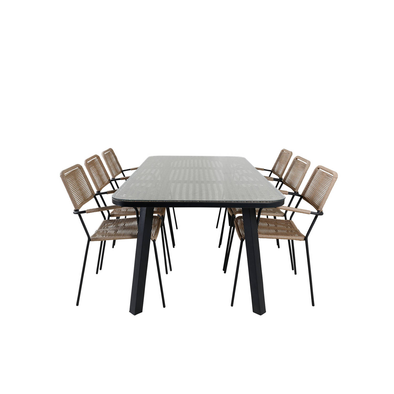 Paola Tuinmeubelset Tafel 100x200cm En 6 Stoel Armleuningl Lindos, Naturel. - Bruin