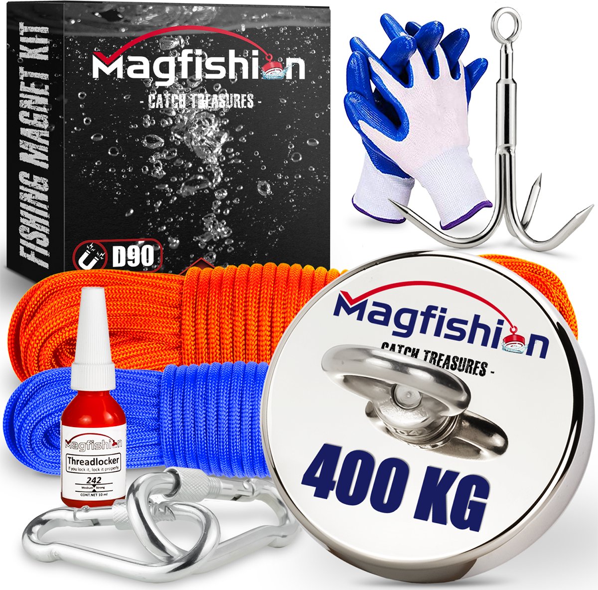 Magfishion Magneetvissen Mega Set - 400 Kg - Vismagneet - 2x Touw + Dreghaak - Magneet Vissen