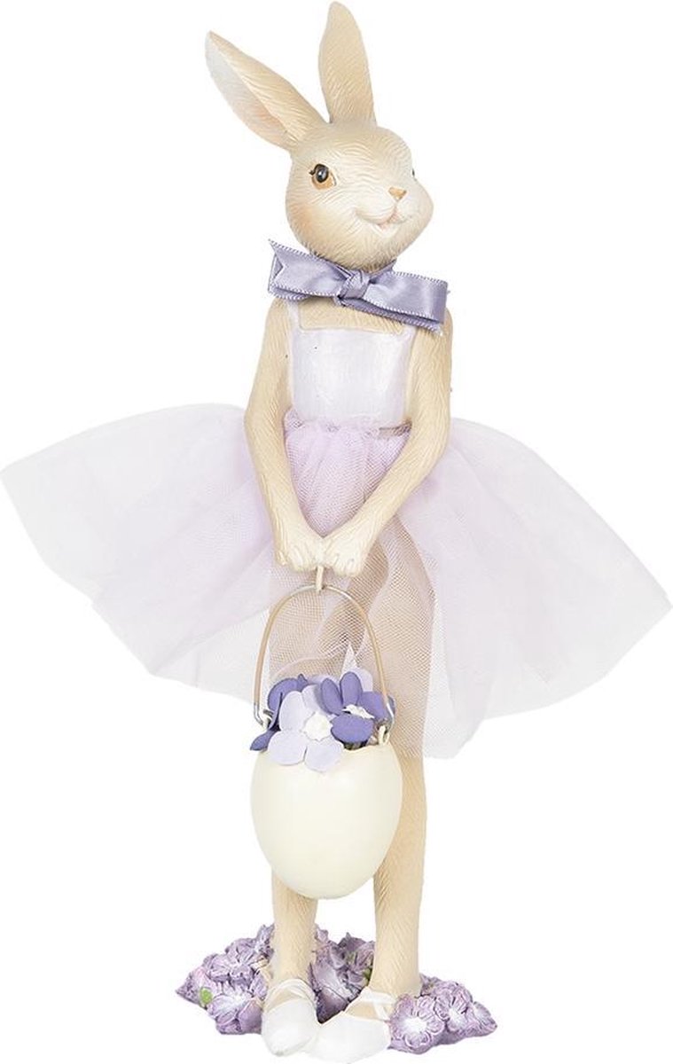 Clayre & Eef Decoratie Beeld Konijn 8*8*25 Cm Polyresin Decoratief Figuur Paashaas Woonaccessoires - Paars