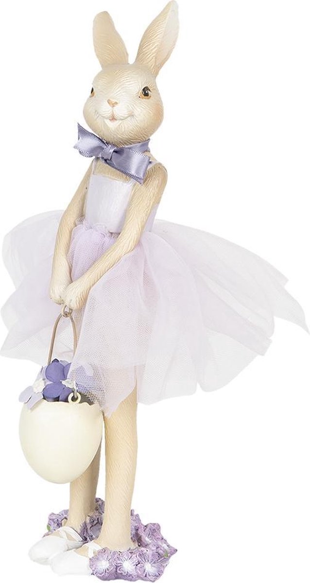 Clayre & Eef Decoratie Beeld Konijn 8*8*25 Cm Polyresin Decoratief Figuur Paashaas Woonaccessoires - Paars