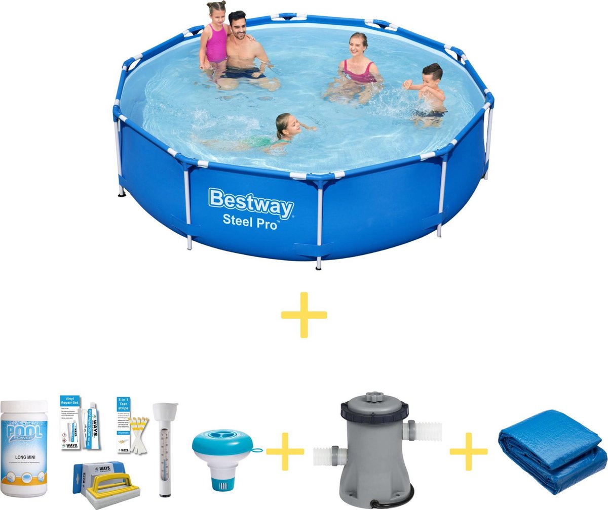 Bestway Zwembad - Steel Pro - 305 X 76 Cm - Inclusief Ways Onderhoudspakket, Filterpomp & Grondzeil - Blauw