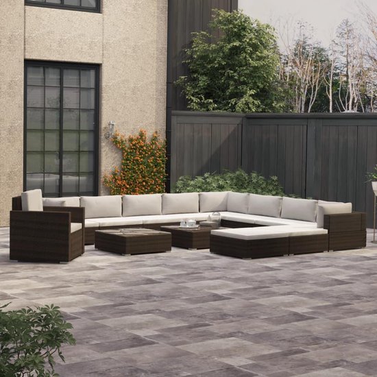 Vidaxl 13-delige Loungeset Met Kussens Poly Rattan - Bruin