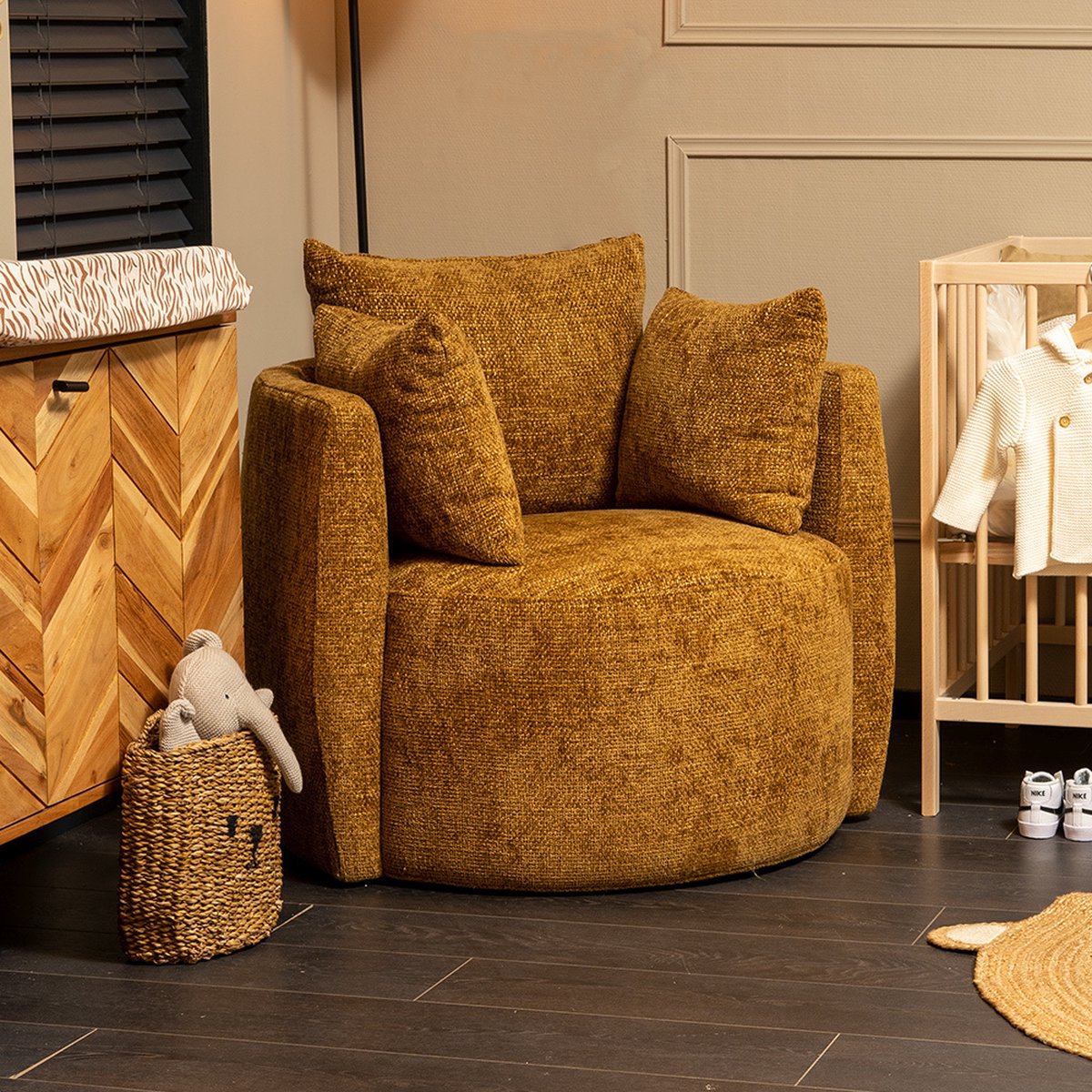 Bronx71 Stoel Babykamer Ruby Chenille Stof Oker - Geel