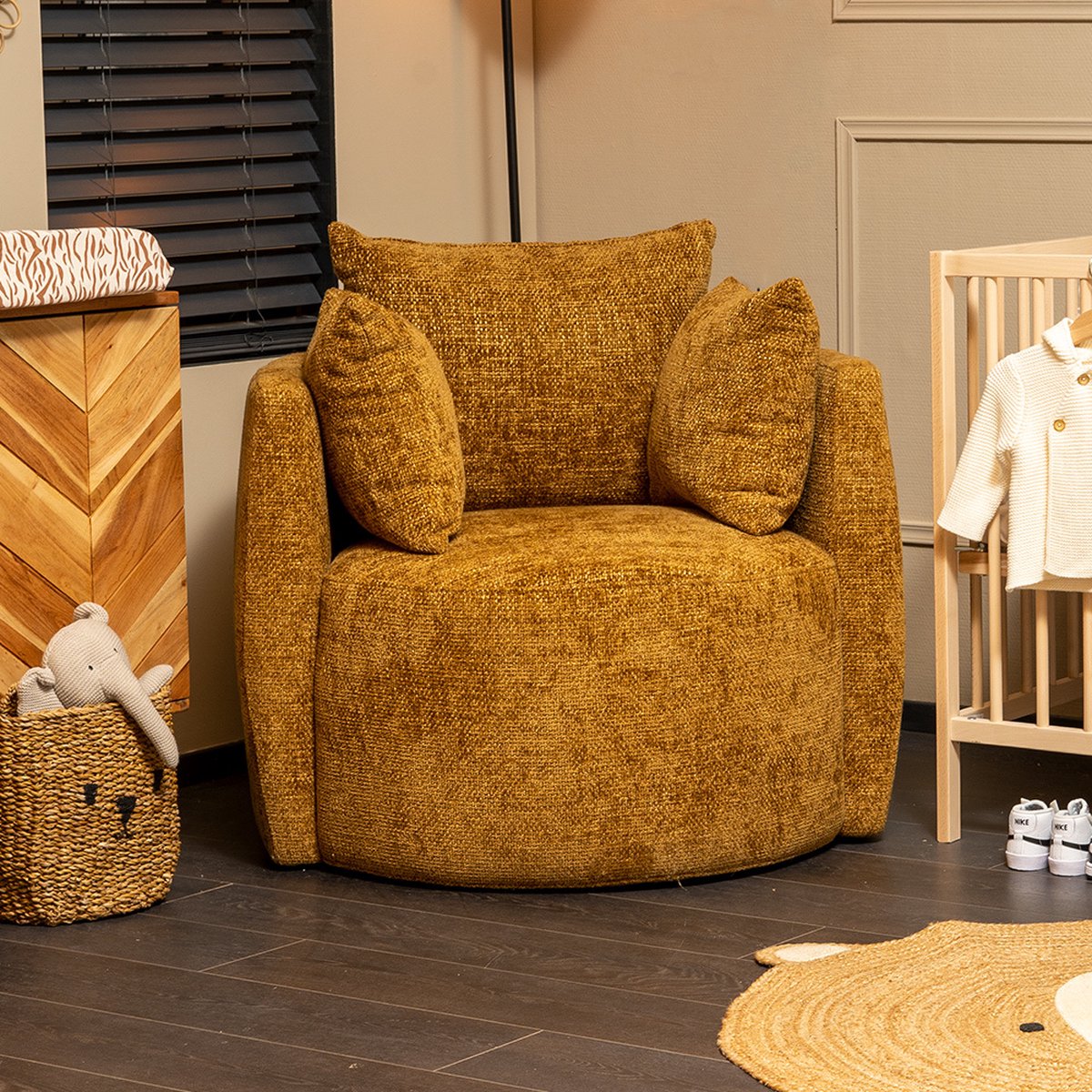 Bronx71 Stoel Babykamer Ruby Chenille Stof Oker - Geel