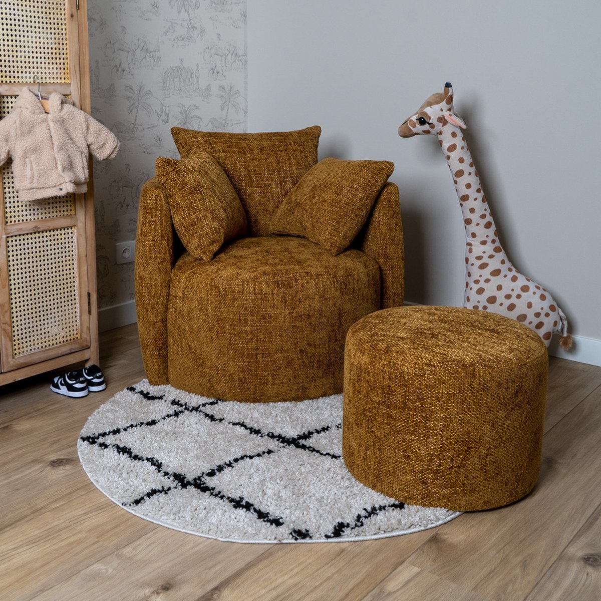 Bronx71 Stoel Babykamer Ruby Chenille Stof Oker - Geel