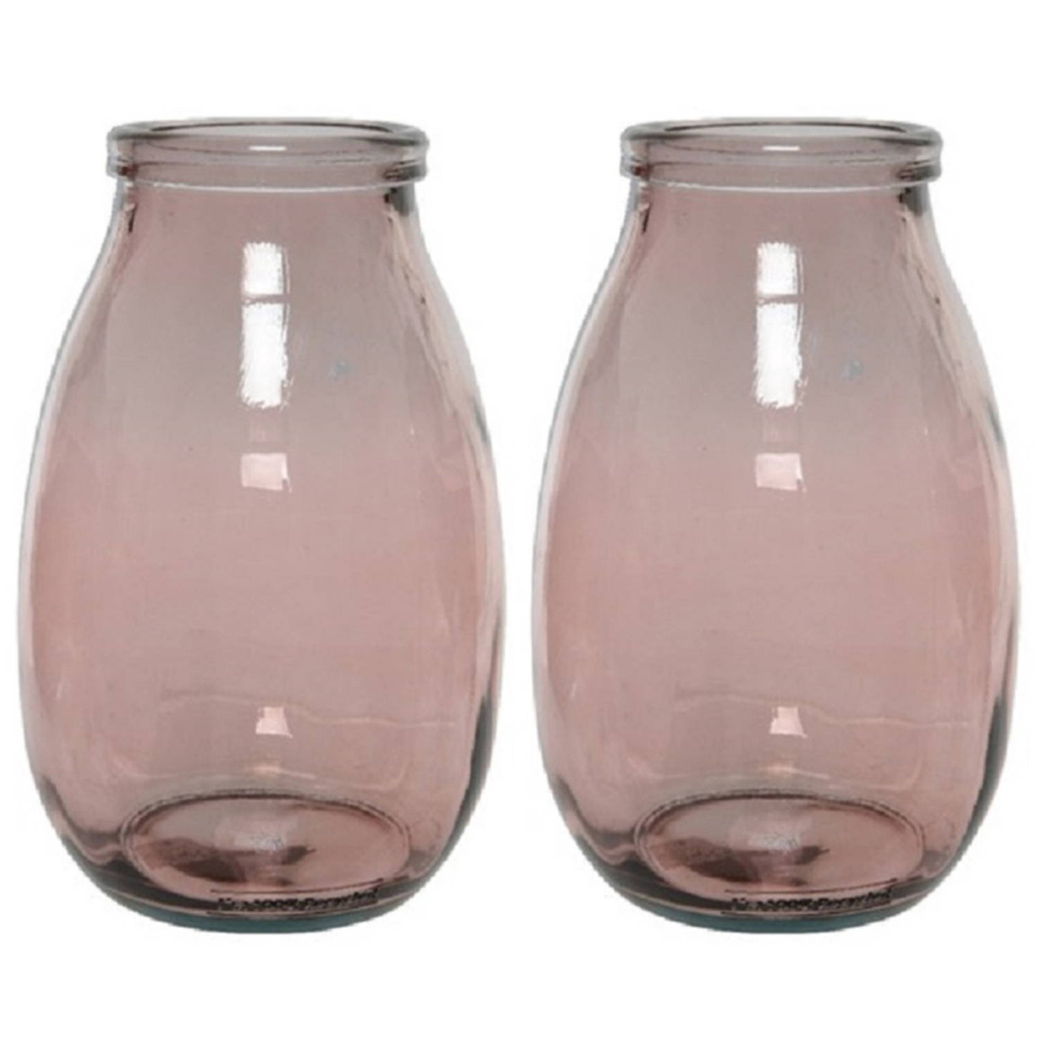 Decoris 2x Stuks Vazen/bloemenvazen Van Gerecycled Glas 18 X 28 Cm - Vazen - Roze