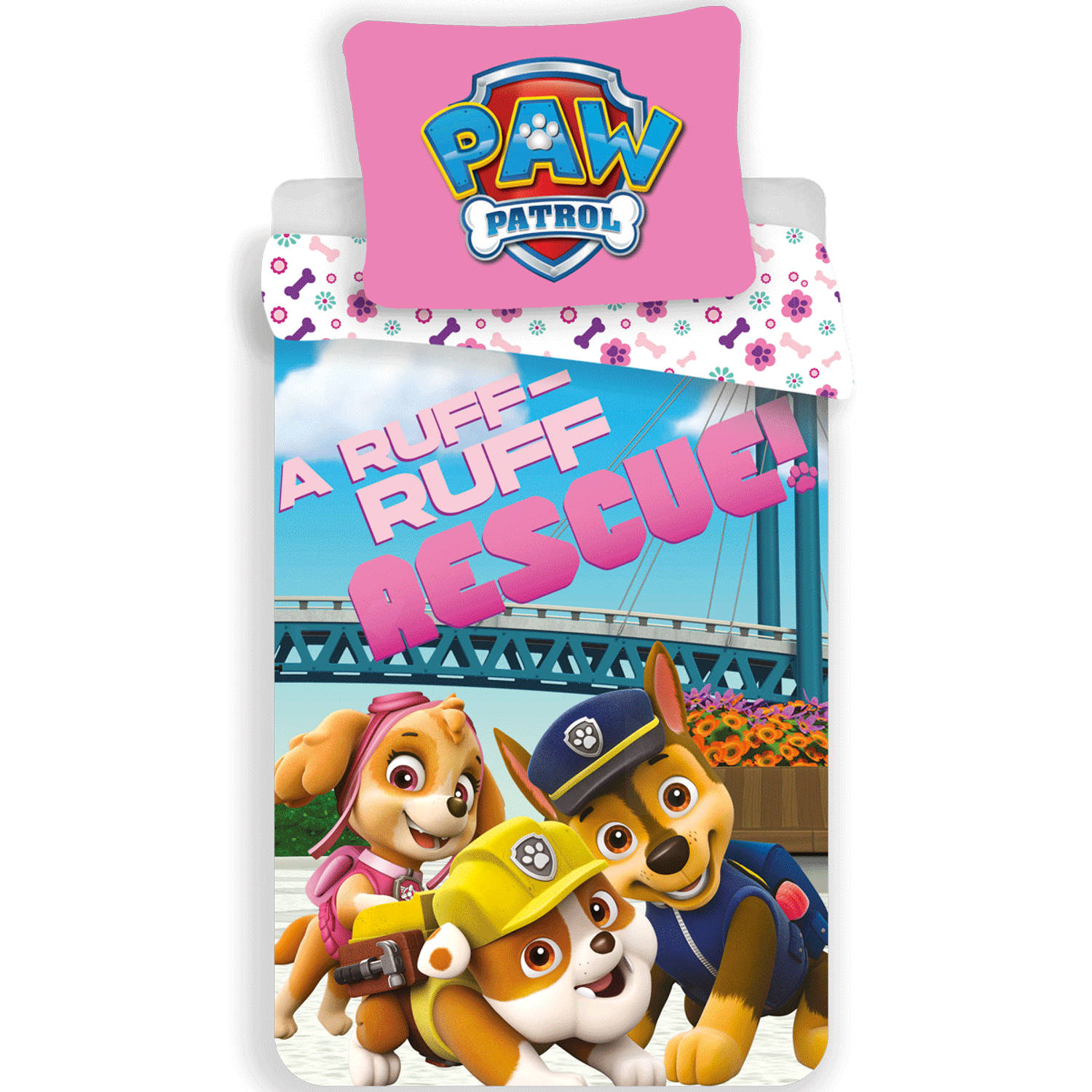 Paw Patrol Ruff Ruff Rescue Dekbedovertrek - Eenpersoons - 140 X 200 Cm - Katoen - Roze