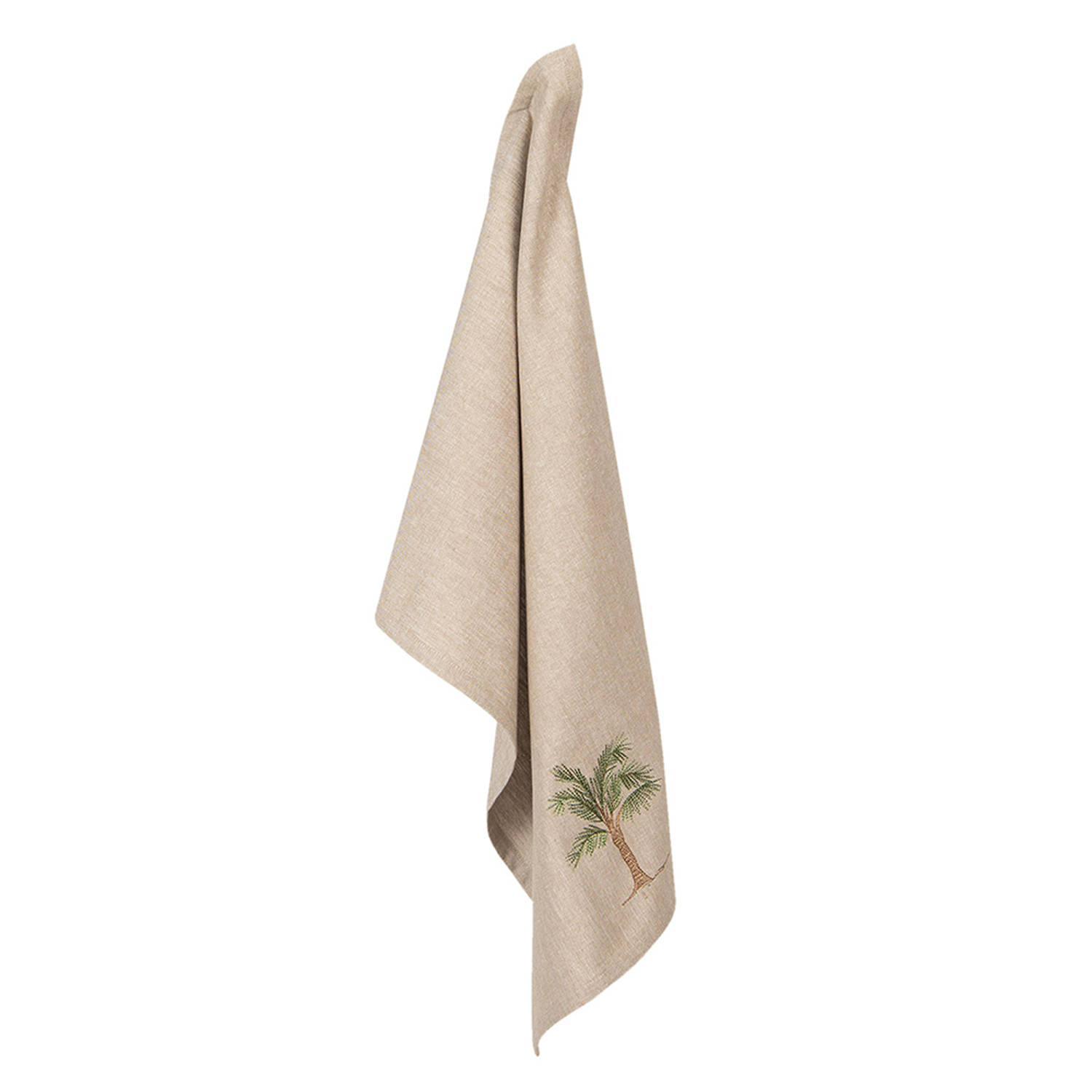 Clayre & Eef Theedoek 50*70 Cm Katoen Rechthoek Palmboom Vaatdoek Keukendoek Schotelvod Vaatdoek Keukendoek - Beige