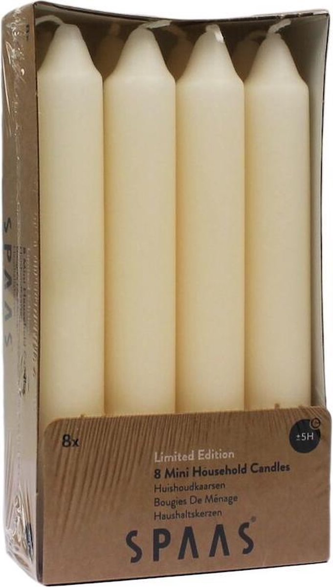 Spaas Mini Dinerkaarsen 8 Stuks - Ivoor - 15,5 Cm