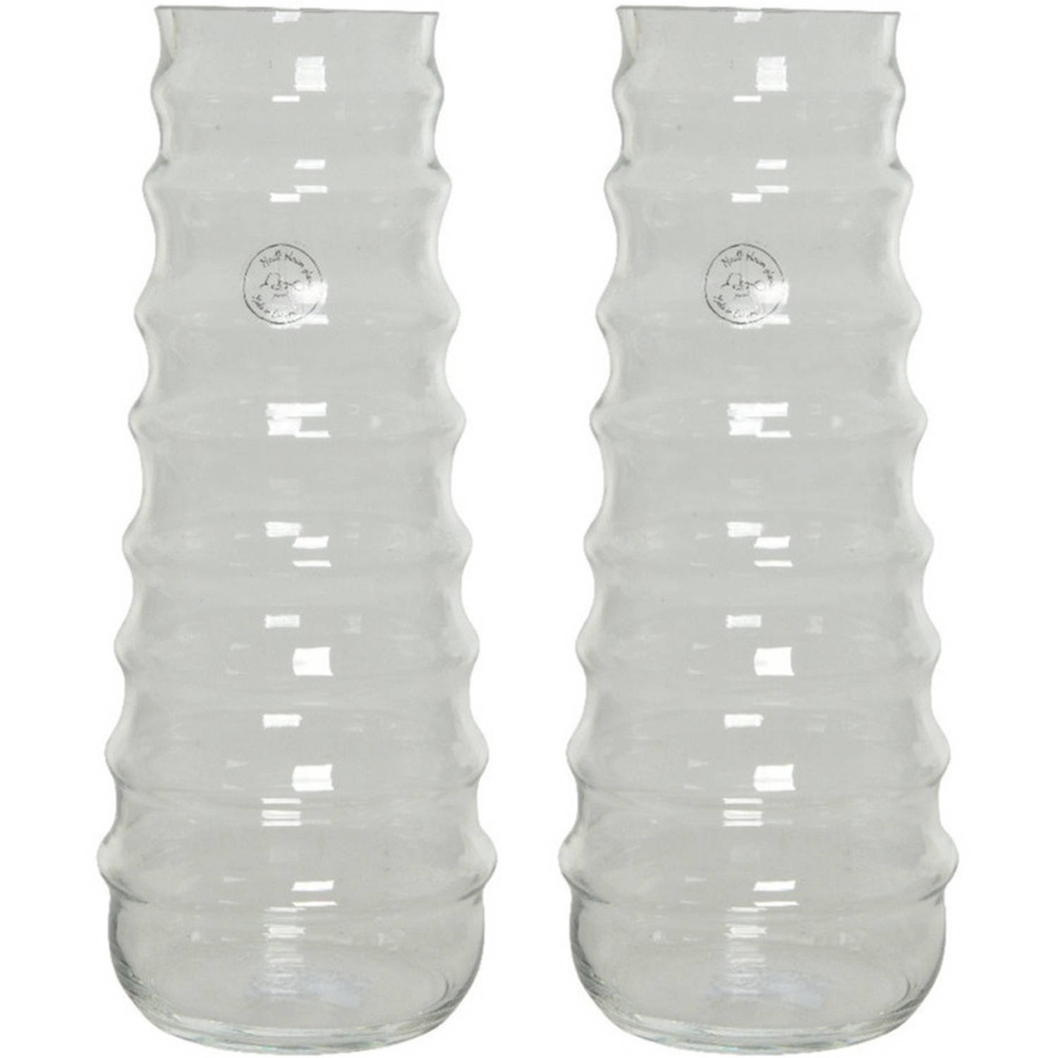 Decoris Transparante Vaas/bloemenvaas Ribbel-motief 6 Liter Van Glas 15 X 35 Cm - Vazen