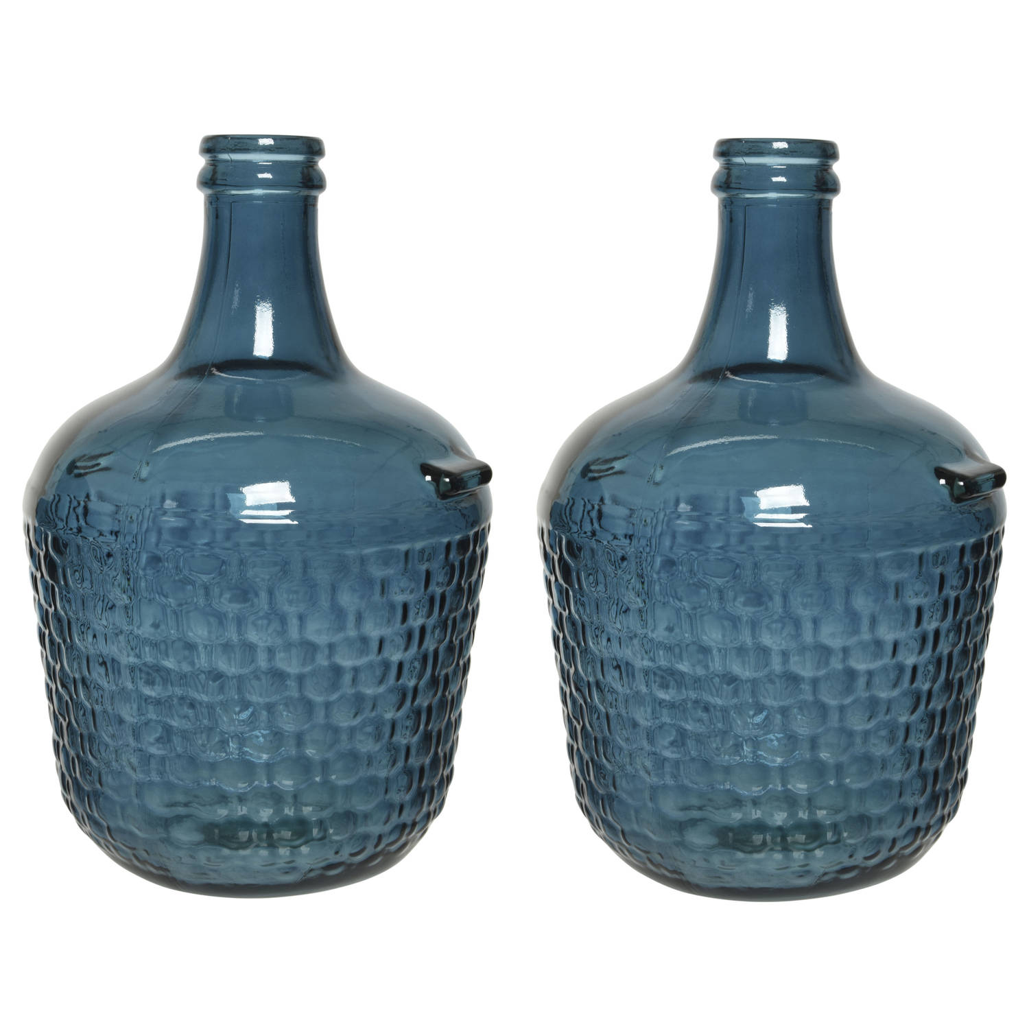 Decoris 2x Stuks Fles Vaas/bloemenvaas Recycled Glas 20 X 30 Cm - Blauw