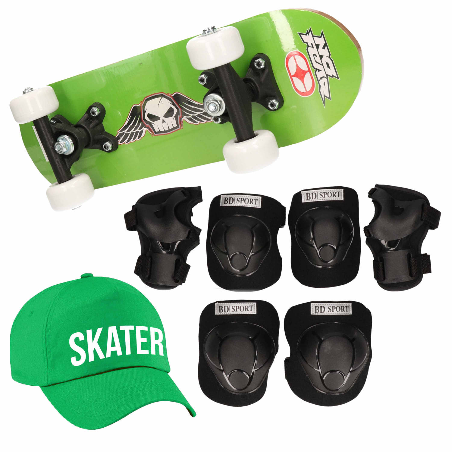 Skateboard Set Voor Kinderen L 9-10 Jaar/valbescherming/skater Pet/skateboard Met Print 43 Cm - Skateboards - Groen