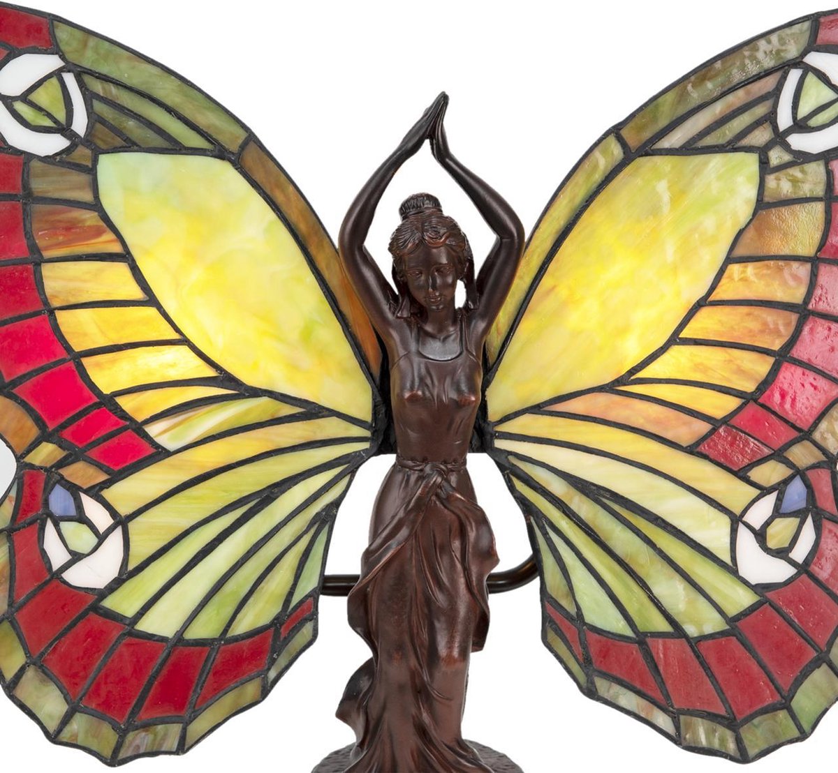 Clayre & Eef Lumilamp Tiffany Tafellamp 41*20*41 Cm 2*e14 / Max 25w Glas In - Rood