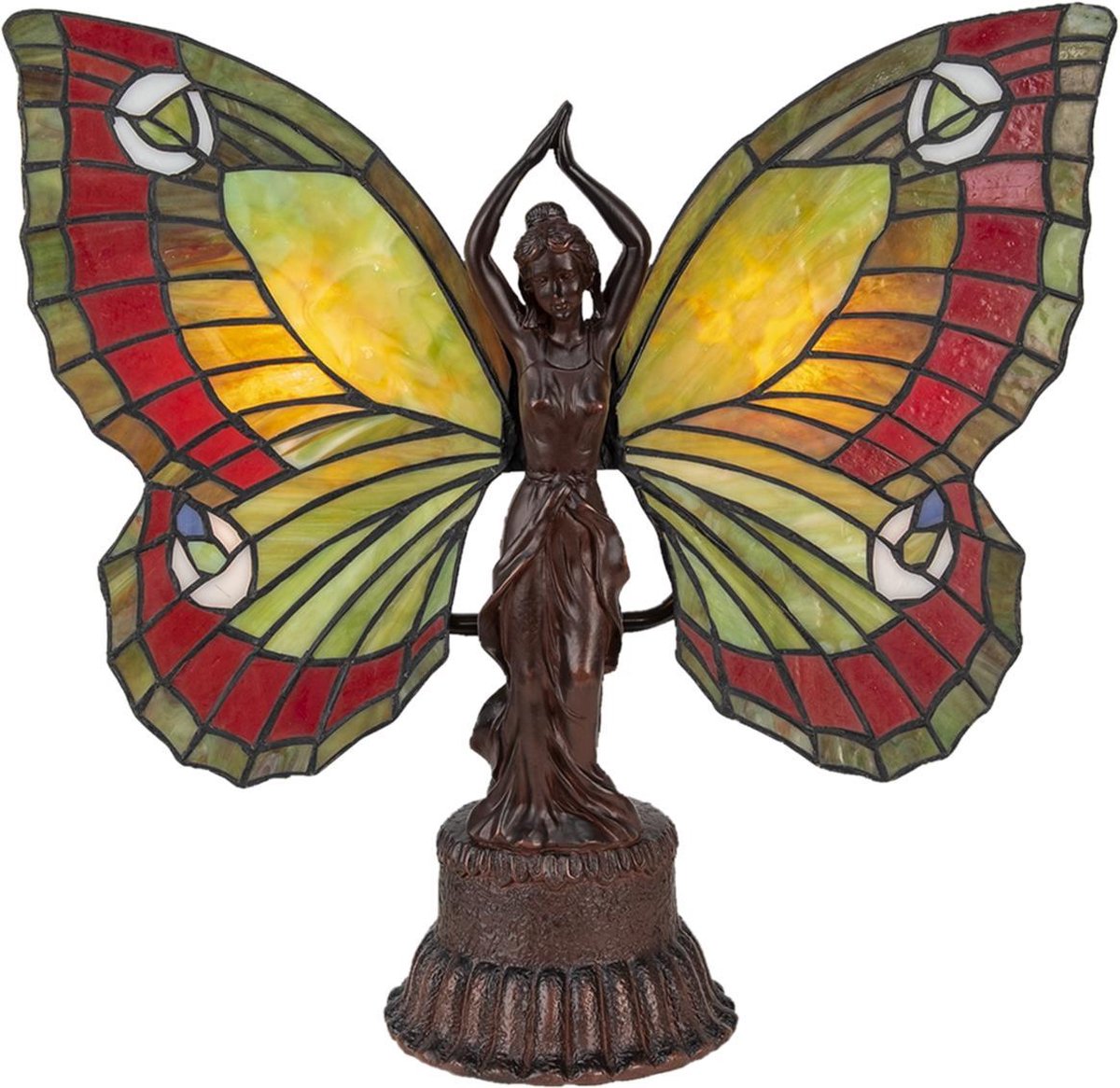 Clayre & Eef Lumilamp Tiffany Tafellamp 41*20*41 Cm 2*e14 / Max 25w Glas In - Rood