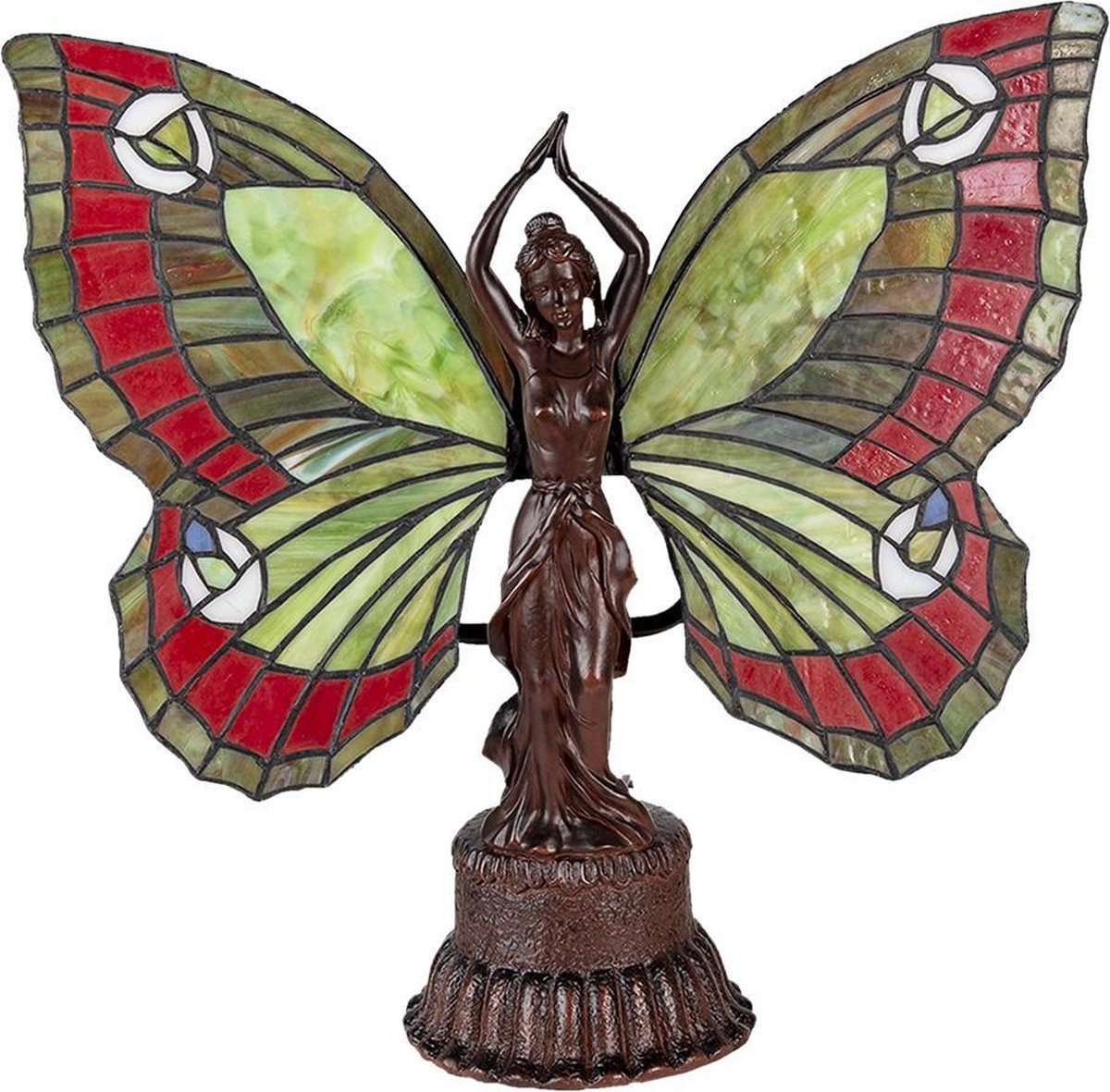 Clayre & Eef Lumilamp Tiffany Tafellamp 41*20*41 Cm 2*e14 / Max 25w Glas In - Rood