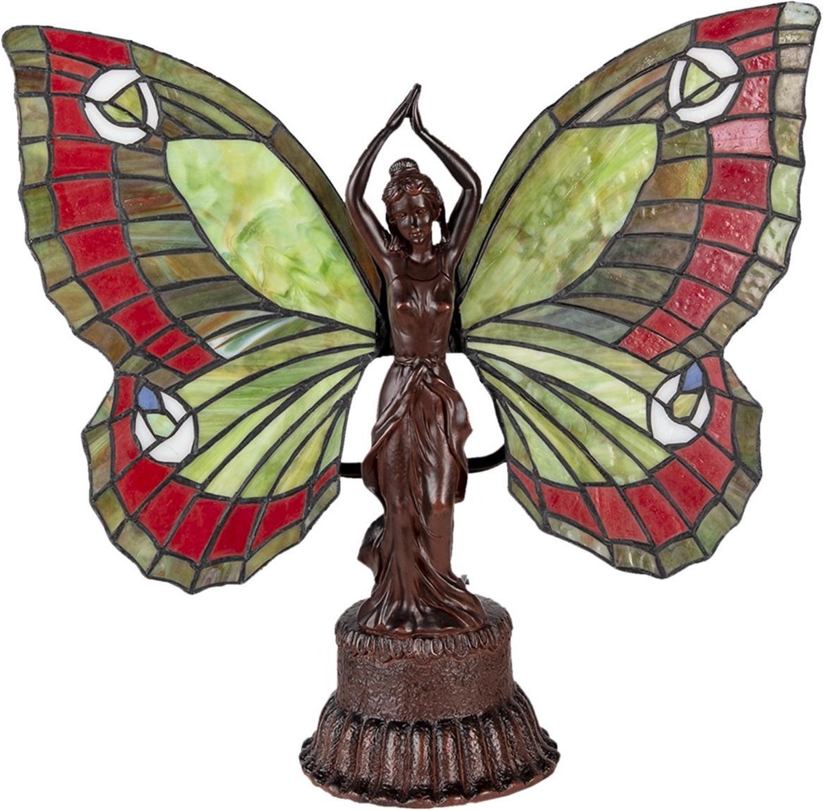 Clayre & Eef Lumilamp Tiffany Tafellamp 41*20*41 Cm 2*e14 / Max 25w Glas In - Rood