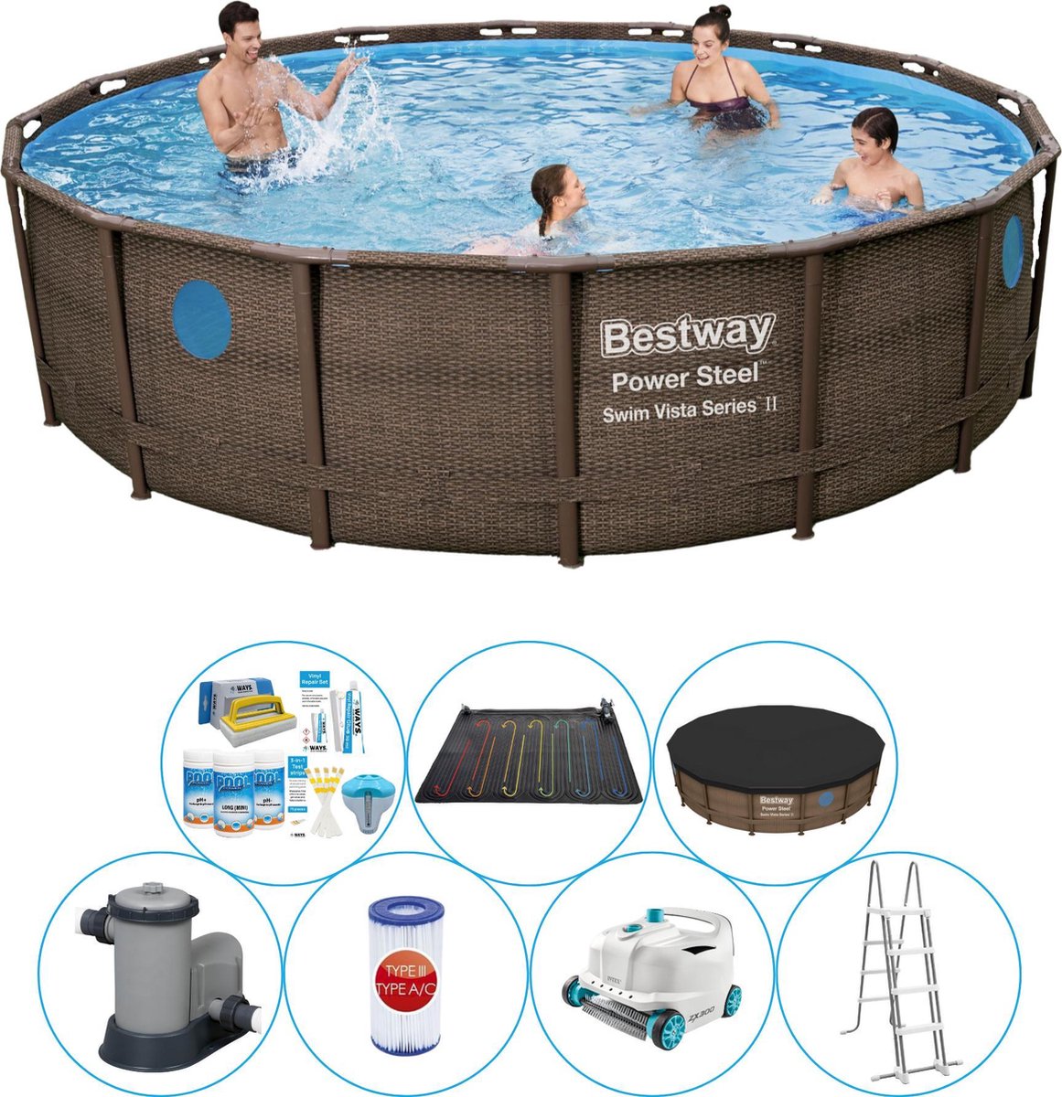 Bestway Power Steel Swim Vista Rond 488x122 Cm - Zwembad Met Accessoires - Bruin