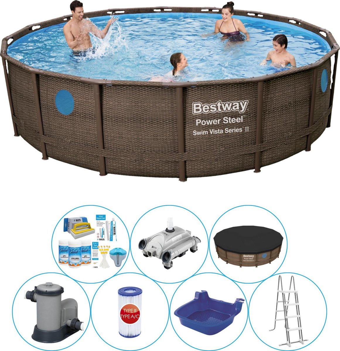 Bestway Power Steel Swim Vista Rond 488x122 Cm - Zwembad Pakket - Bruin