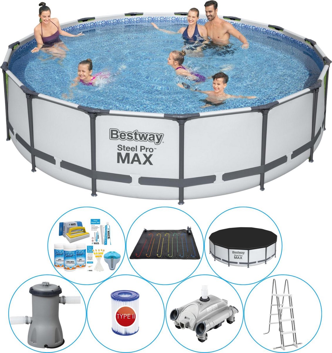 Bestway Steel Pro Max Rond 457x107 Cm - Zwembad Inclusief Accessoires - Grijs