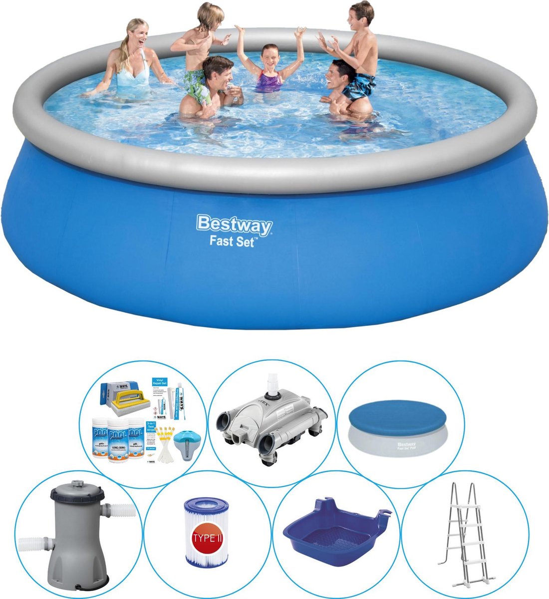 Bestway Fast Set Rond 457x84 Cm - Zwembad Inclusief Accessoires - Blauw